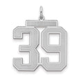 Sterling Silver/Rhodium-plated Satin Number 39 Charm, 25 x 21 mm