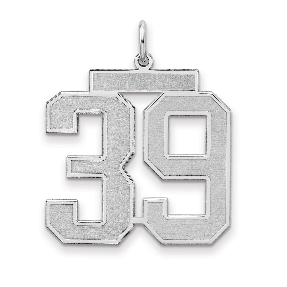 Sterling Silver/Rhodium-plated Satin Number 39 Charm, 25 x 21 mm