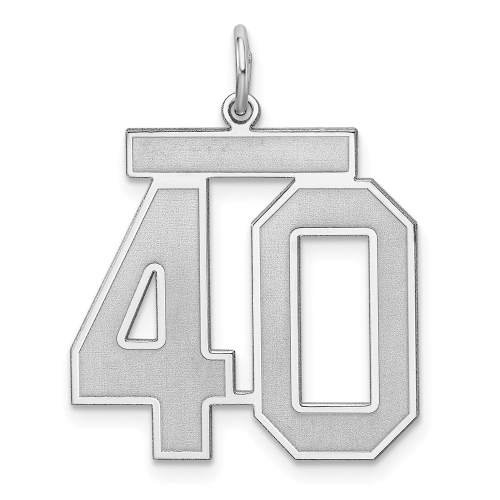 Sterling Silver/Rhodium-plated Satin Number 40 Charm, 25 x 21 mm