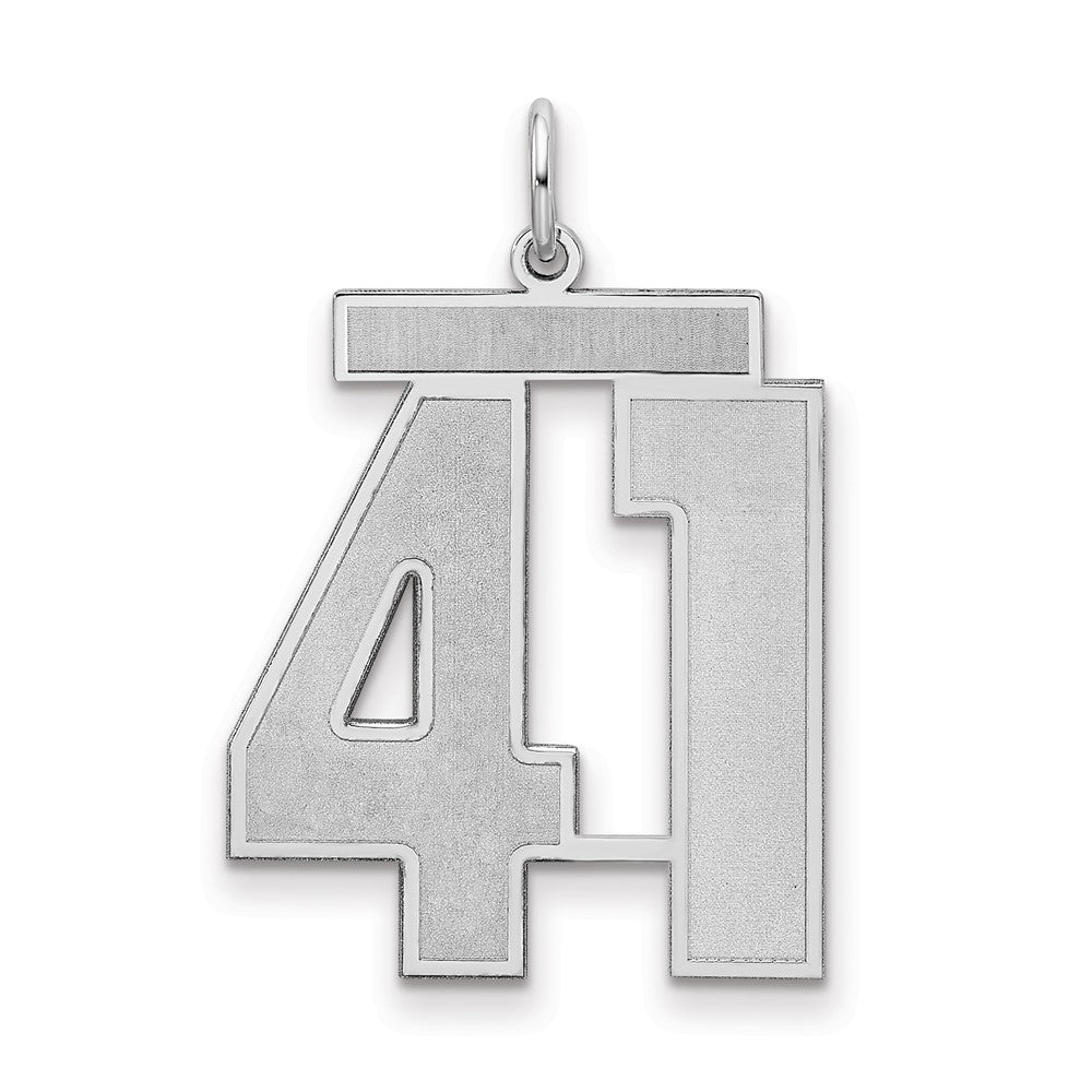 Sterling Silver/Rhodium-plated Satin Number 41 Charm, 25 x 21 mm