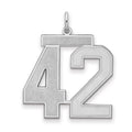 Sterling Silver/Rhodium-plated Satin Number 42 Charm, 25 x 21 mm