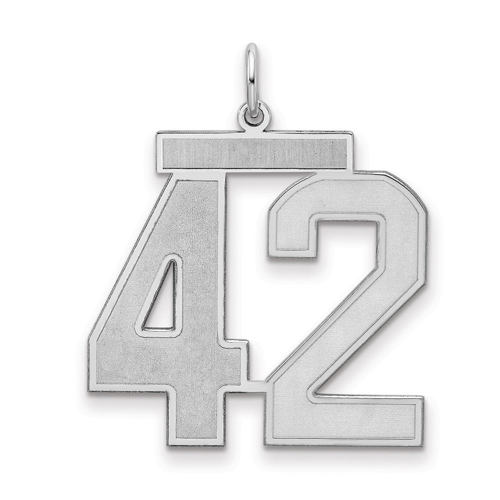 Sterling Silver/Rhodium-plated Satin Number 42 Charm, 25 x 21 mm