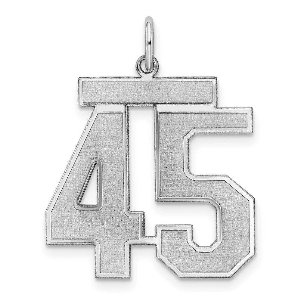 Sterling Silver/Rhodium-plated Satin Number 45 Charm, 25 x 21 mm