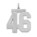 Sterling Silver/Rhodium-plated Satin Number 46 Charm, 25 x 21 mm