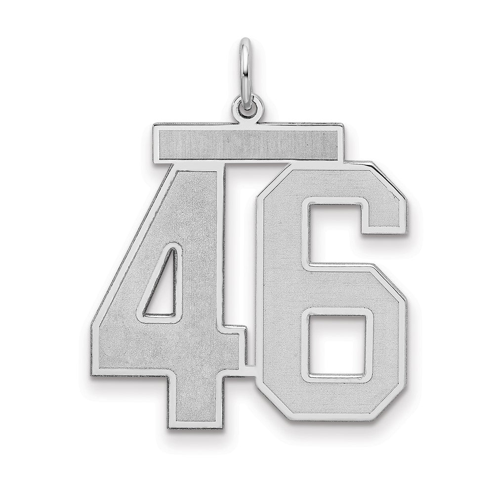 Sterling Silver/Rhodium-plated Satin Number 46 Charm, 25 x 21 mm