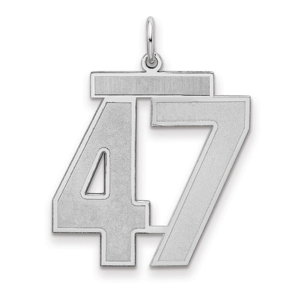 Sterling Silver/Rhodium-plated Satin Number 47 Charm, 25 x 21 mm