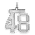 Sterling Silver/Rhodium-plated Satin Number 48 Charm, 25 x 21 mm