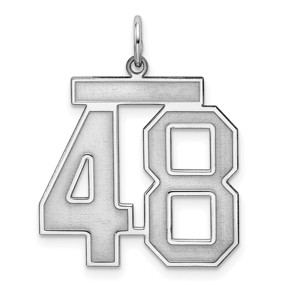 Sterling Silver/Rhodium-plated Satin Number 48 Charm, 25 x 21 mm