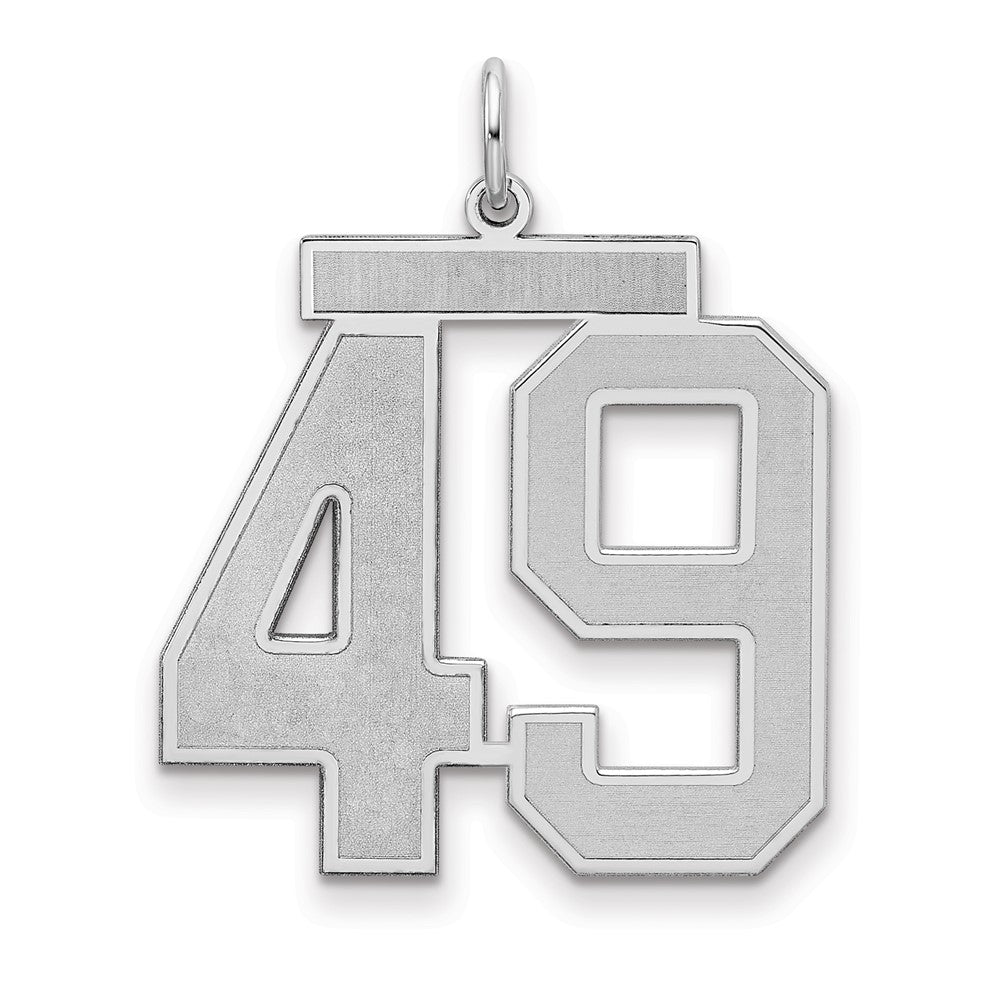 Sterling Silver/Rhodium-plated Satin Number 49 Charm, 25 x 21 mm