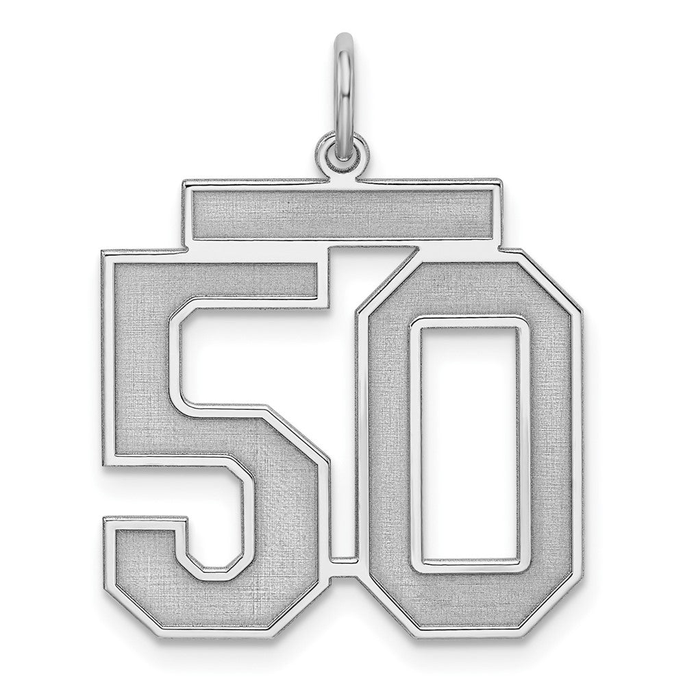 Sterling Silver/Rhodium-plated Satin Number 50 Charm, 25 x 21 mm