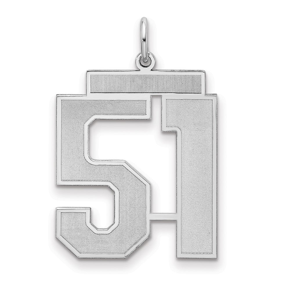 Sterling Silver/Rhodium-plated Satin Number 51 Charm, 25 x 21 mm