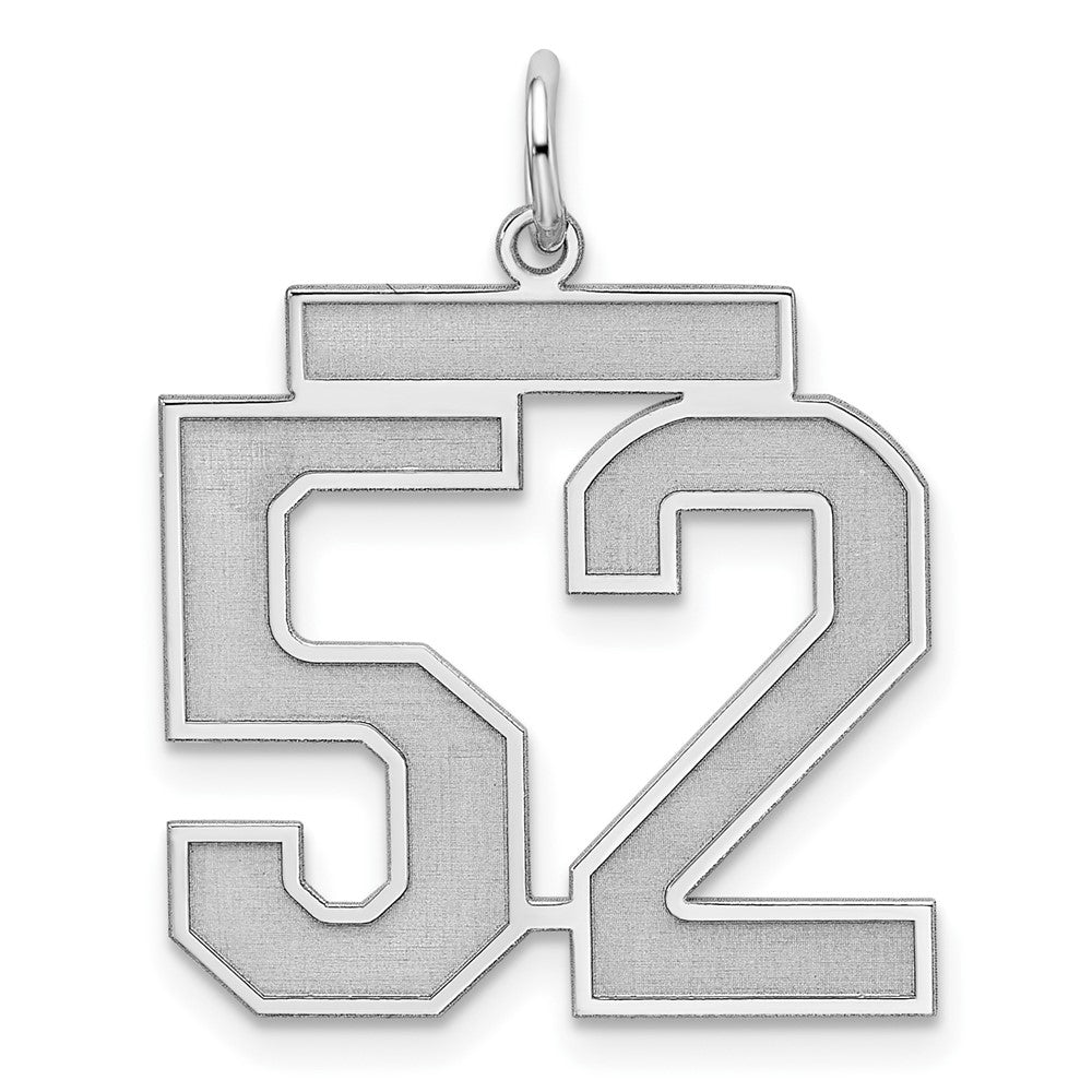 Sterling Silver/Rhodium-plated Satin Number 52 Charm, 25 x 21 mm