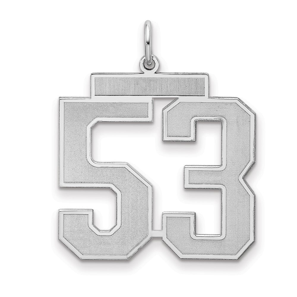 Sterling Silver/Rhodium-plated Satin Number 53 Charm, 25 x 21 mm