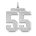 Sterling Silver/Rhodium-plated Satin Number 55 Charm, 25 x 21 mm