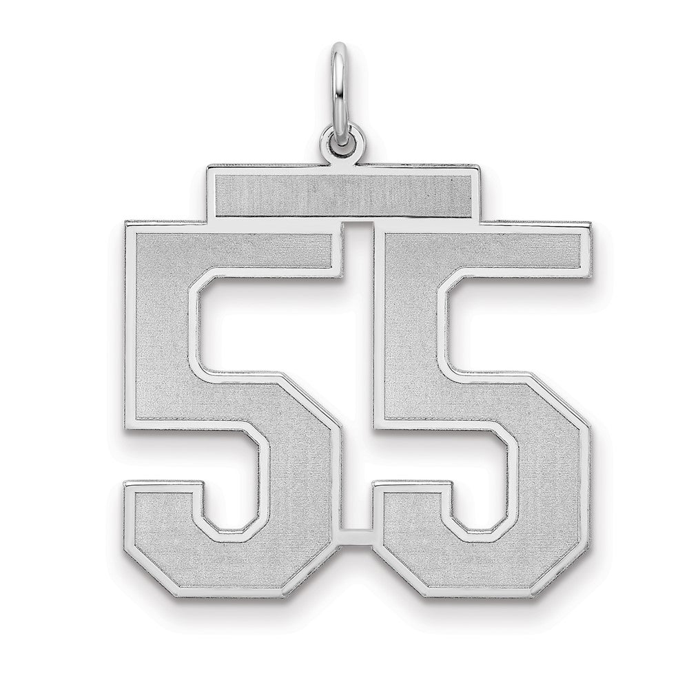 Sterling Silver/Rhodium-plated Satin Number 55 Charm, 25 x 21 mm