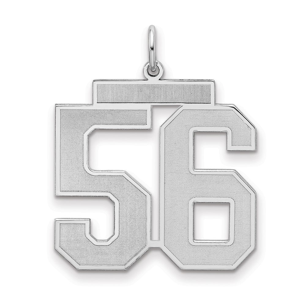 Sterling Silver/Rhodium-plated Satin Number 56 Charm, 25 x 21 mm