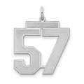 Sterling Silver/Rhodium-plated Satin Number 57 Charm, 25 x 21 mm