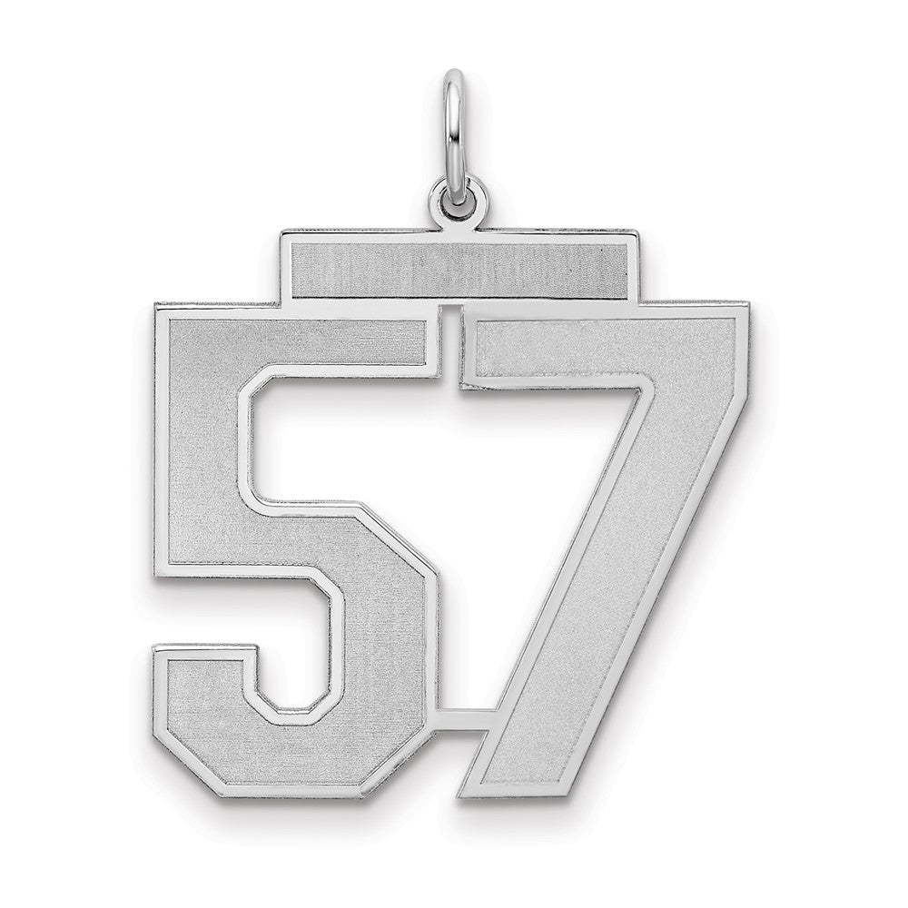 Sterling Silver/Rhodium-plated Satin Number 57 Charm, 25 x 21 mm
