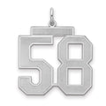 Sterling Silver/Rhodium-plated Satin Number 58 Charm, 25 x 21 mm