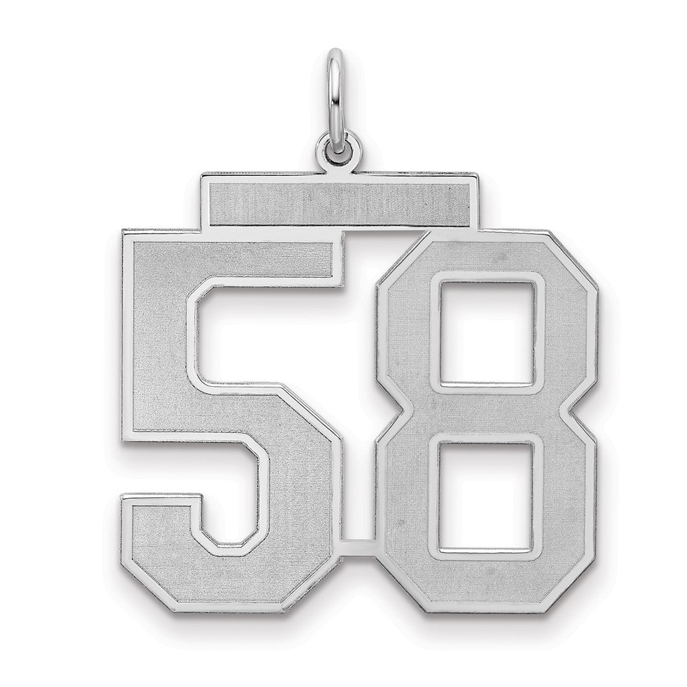 Sterling Silver/Rhodium-plated Satin Number 58 Charm, 25 x 21 mm