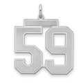 Sterling Silver/Rhodium-plated Satin Number 59 Charm, 25 x 21 mm