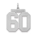 Sterling Silver/Rhodium-plated Satin Number 60 Charm, 25 x 21 mm