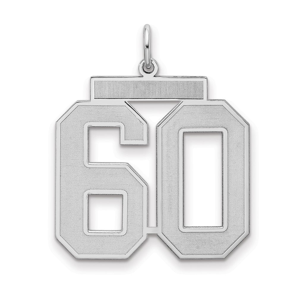 Sterling Silver/Rhodium-plated Satin Number 60 Charm, 25 x 21 mm