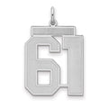 Sterling Silver/Rhodium-plated Satin Number 61 Charm, 25 x 21 mm