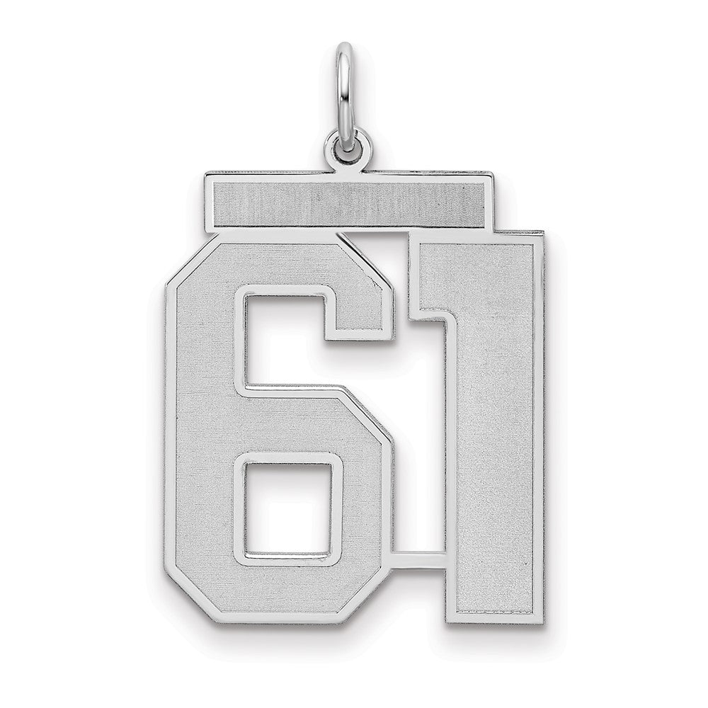 Sterling Silver/Rhodium-plated Satin Number 61 Charm, 25 x 21 mm