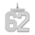 Sterling Silver/Rhodium-plated Satin Number 62 Charm, 25 x 21 mm