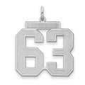Sterling Silver/Rhodium-plated Satin Number 63 Charm, 25 x 21 mm