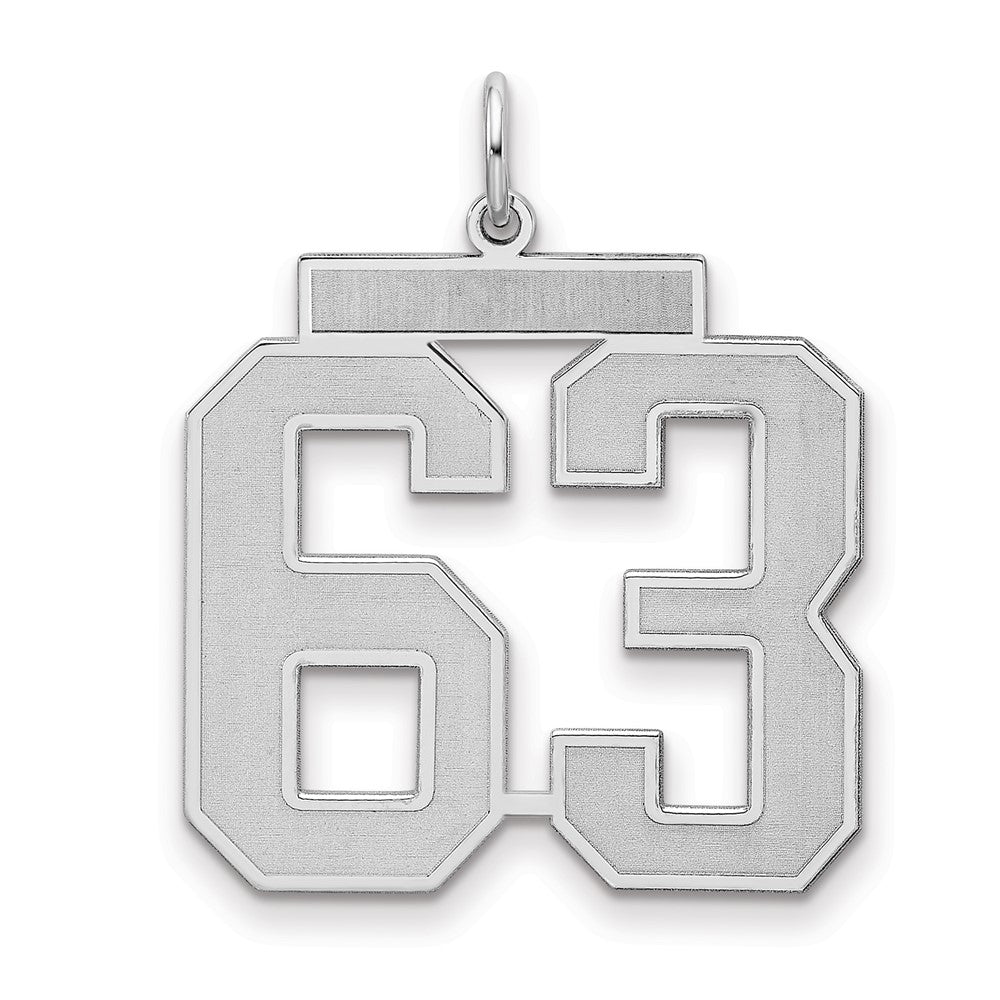 Sterling Silver/Rhodium-plated Satin Number 63 Charm, 25 x 21 mm