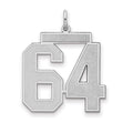 Sterling Silver/Rhodium-plated Satin Number 64 Charm, 25 x 21 mm