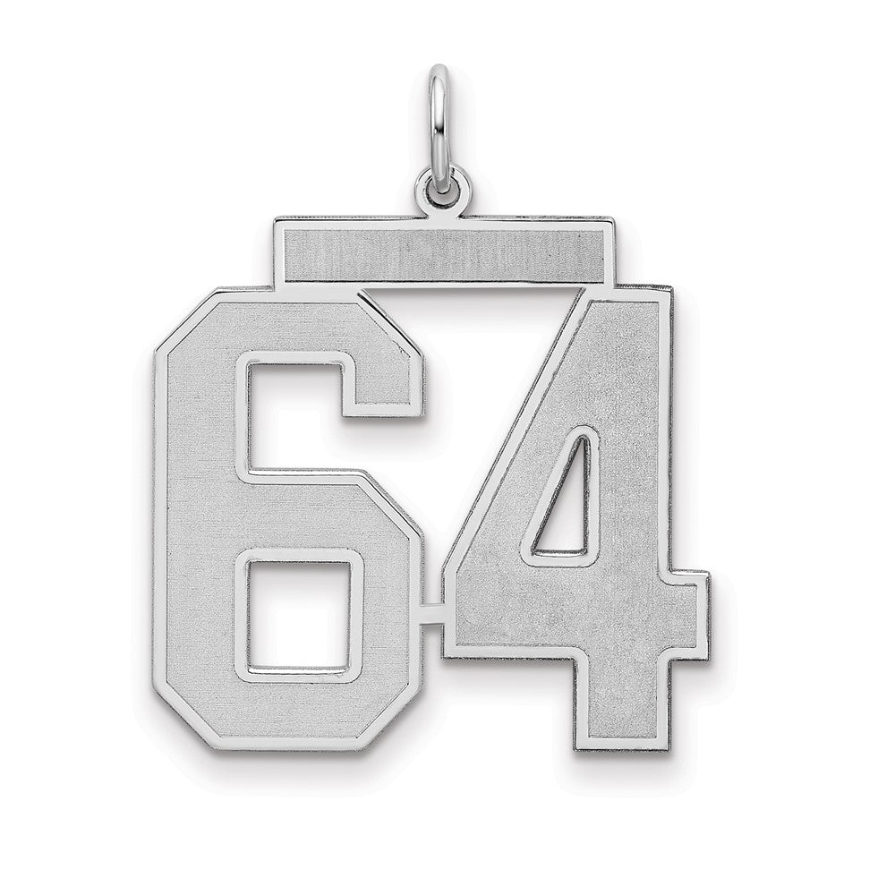 Sterling Silver/Rhodium-plated Satin Number 64 Charm, 25 x 21 mm