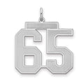 Sterling Silver/Rhodium-plated Satin Number 65 Charm, 25 x 21 mm
