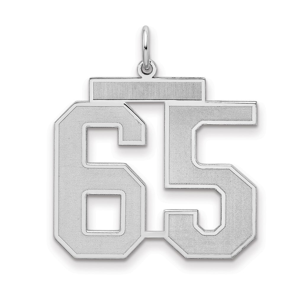 Sterling Silver/Rhodium-plated Satin Number 65 Charm, 25 x 21 mm