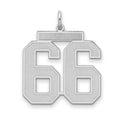 Sterling Silver/Rhodium-plated Satin Number 66 Charm, 25 x 21 mm