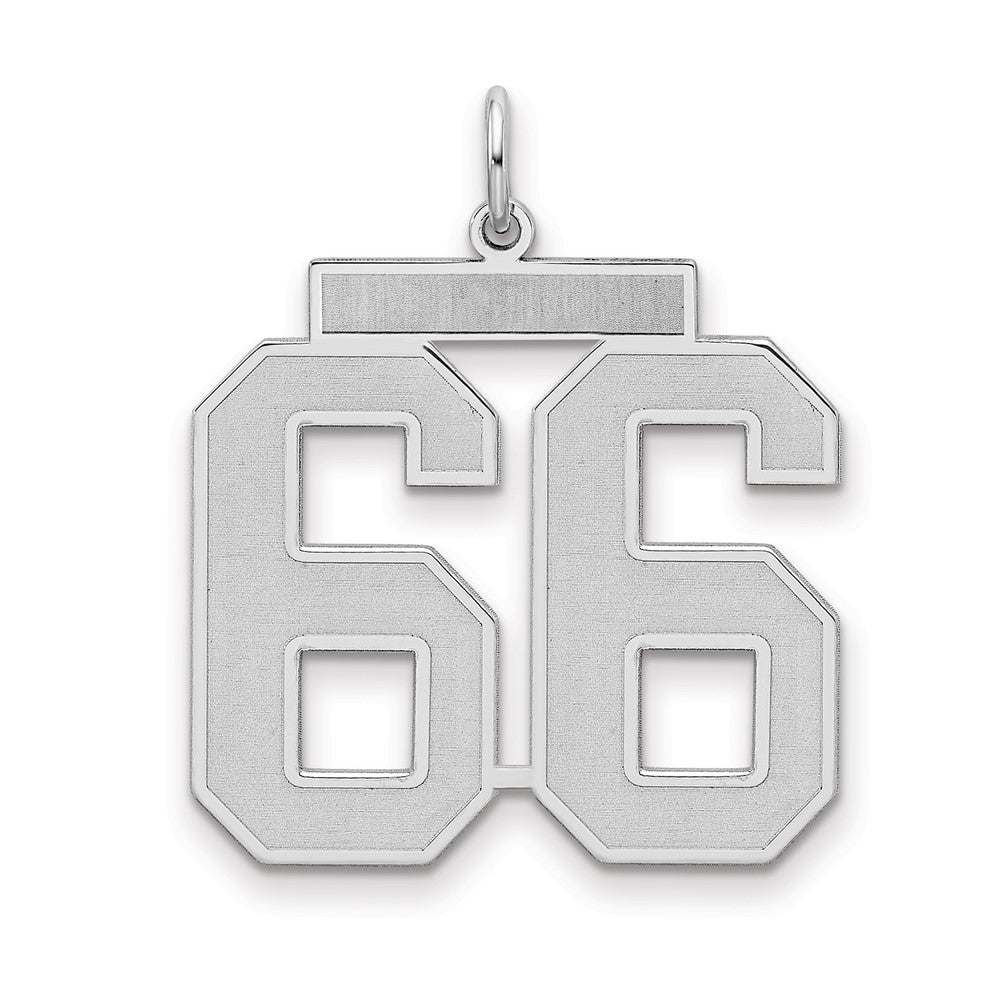 Sterling Silver/Rhodium-plated Satin Number 66 Charm, 25 x 21 mm
