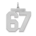 Sterling Silver/Rhodium-plated Satin Number 67 Charm, 25 x 21 mm