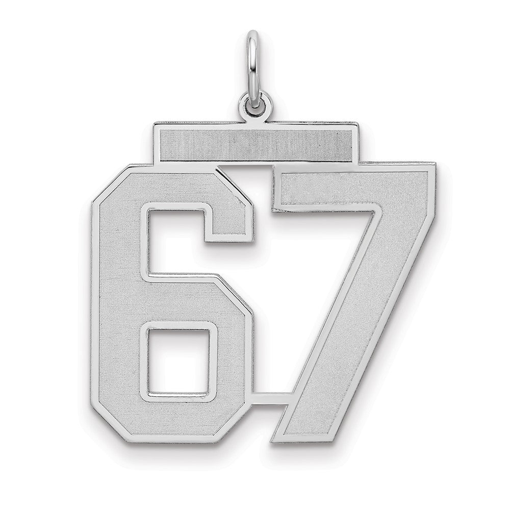 Sterling Silver/Rhodium-plated Satin Number 67 Charm, 25 x 21 mm