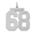 Sterling Silver/Rhodium-plated Satin Number 68 Charm, 25 x 21 mm