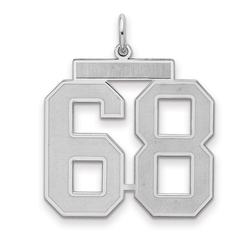 Sterling Silver/Rhodium-plated Satin Number 68 Charm, 25 x 21 mm