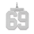 Sterling Silver/Rhodium-plated Satin Number 69 Charm, 25 x 21 mm
