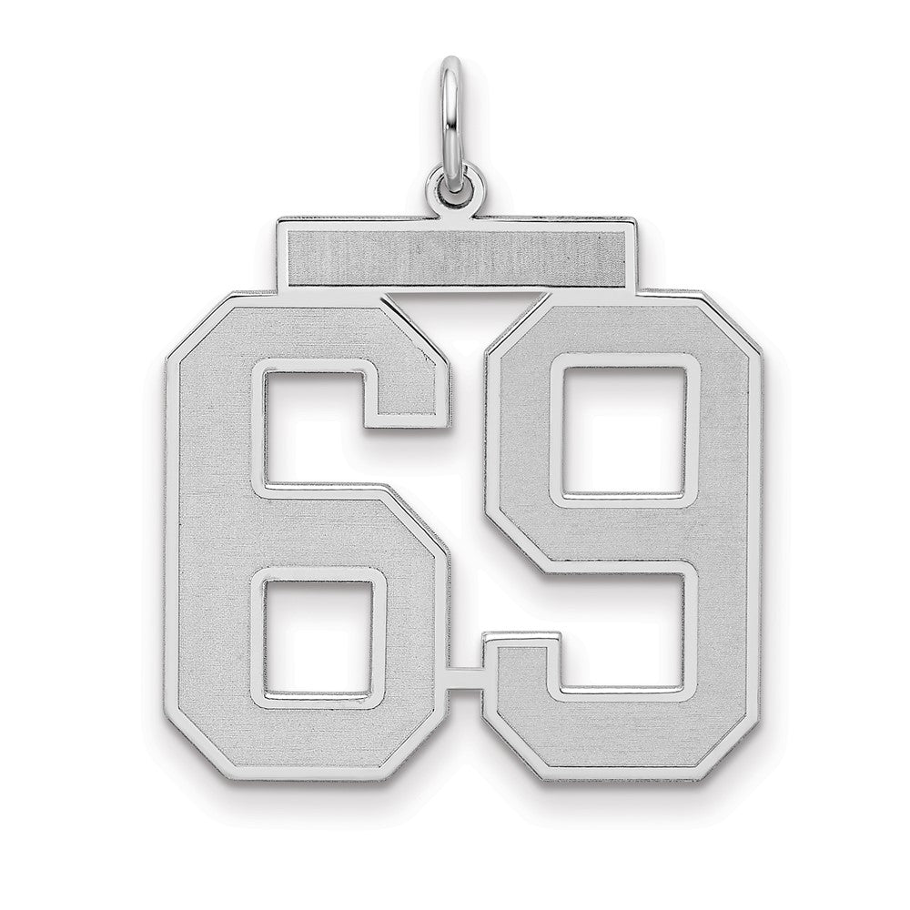 Sterling Silver/Rhodium-plated Satin Number 69 Charm, 25 x 21 mm