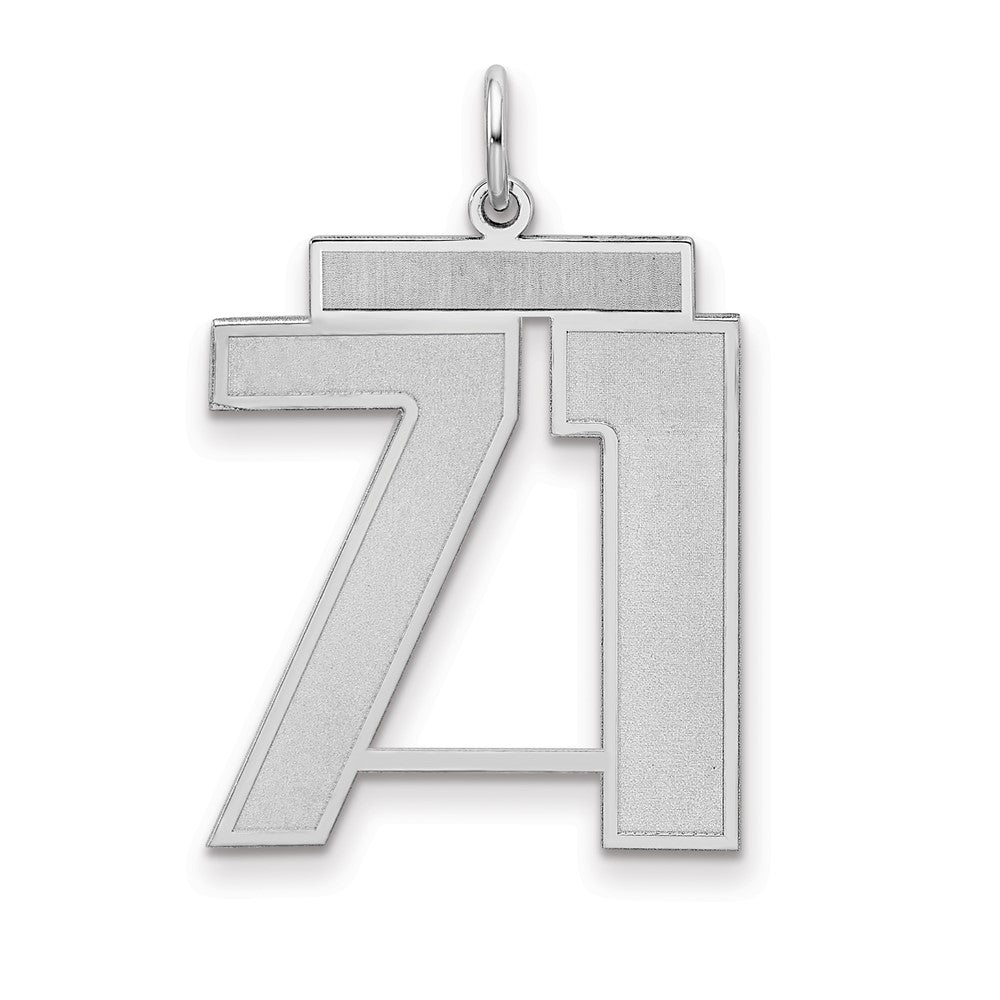 Sterling Silver/Rhodium-plated Satin Number 71 Charm, 25 x 21 mm
