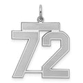Sterling Silver/Rhodium-plated Satin Number 72 Charm, 25 x 21 mm