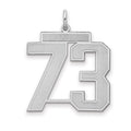 Sterling Silver/Rhodium-plated Satin Number 73 Charm, 25 x 21 mm
