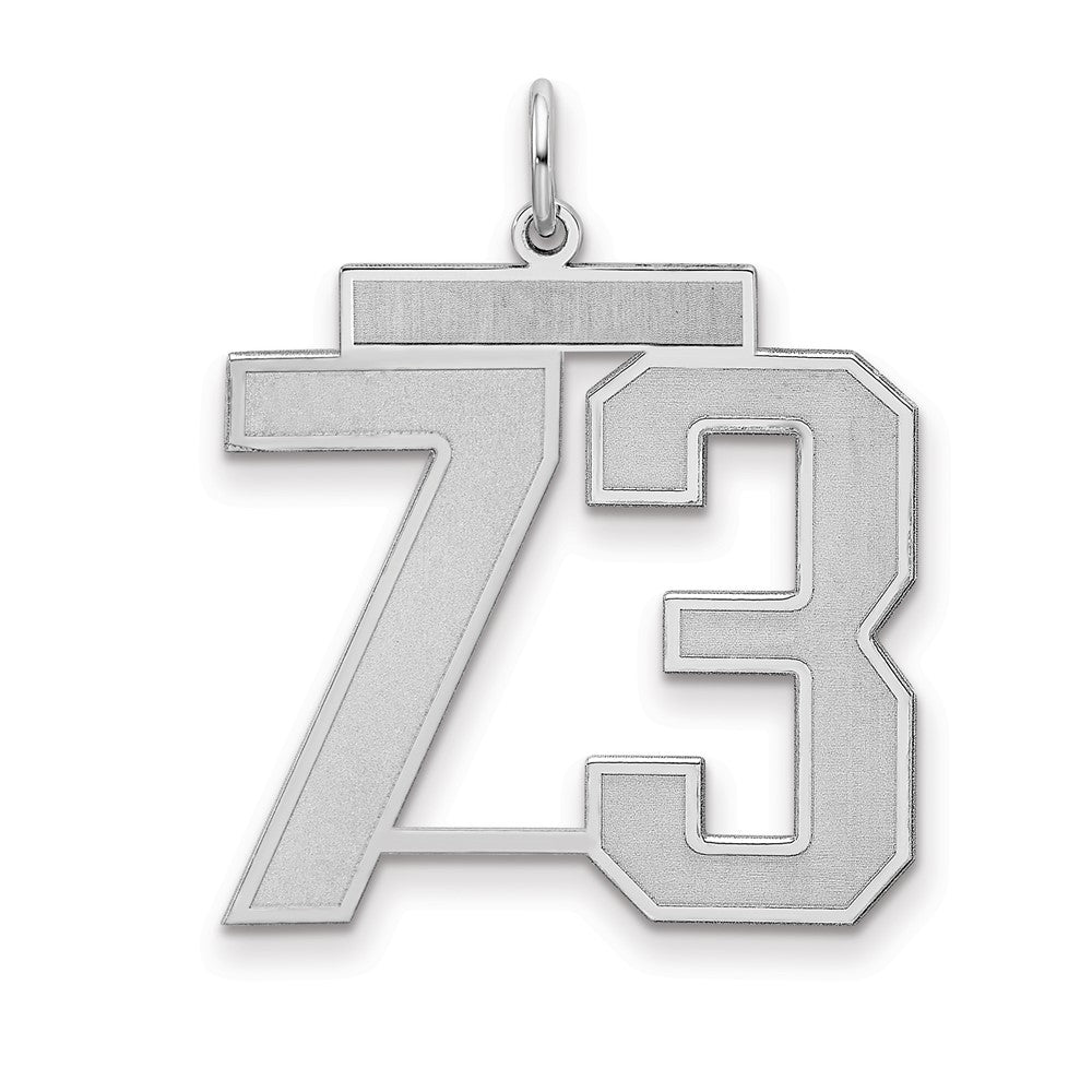 Sterling Silver/Rhodium-plated Satin Number 73 Charm, 25 x 21 mm