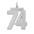 Sterling Silver/Rhodium-plated Satin Number 74 Charm, 25 x 21 mm