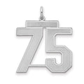 Sterling Silver/Rhodium-plated Satin Number 75 Charm, 25 x 21 mm